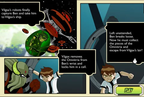 Story cutscene showing Vilgax capturing Ben and removing the Omnitrix