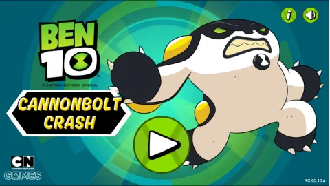 Title screen of Ben 10: Cannonbolt Crash featuring the game logo and main menu options.