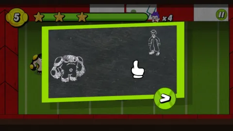 In-game physics action illustrating ricochet angles and targeting clowns across the arena.