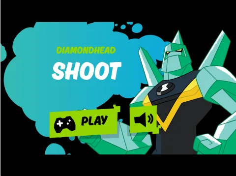 Title screen of Ben 10: Diamondhead Shoot, featuring the game's opening menu.