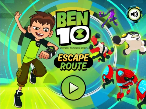 Title screen of Ben 10: Escape Route, featuring the game's logo and start menu.