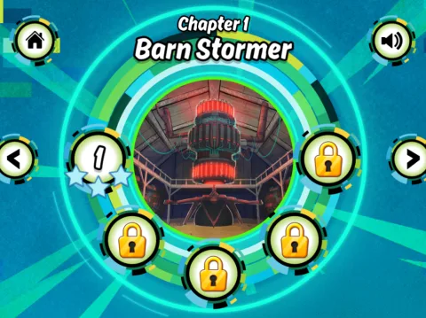 Chapter selection screen showing Barn Stormer, the first chapter of Ben 10: Escape Route.