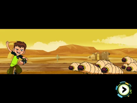 Story intro cinematic showing Ben Tennyson running across terrain while encountering obstacles and enemies.