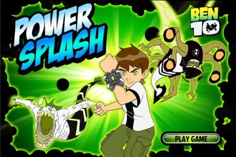 Title screen of Ben 10: Power Splash, featuring the game's logo and original Ben 10 artwork.