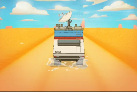XLR8 racing through the desert in Stage 1, avoiding rocky obstacles and collecting Omnitrix symbols to catch up with the stolen Rustbucket.
