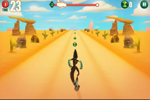 Diamondhead firing crystal shards to clear barriers and defeat enemies during the high-speed pursuit in Stage 2.