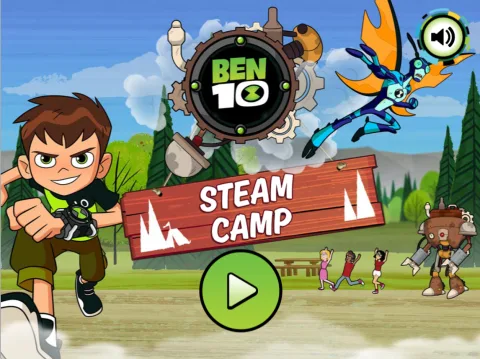 Title screen of Ben 10 Steam Camp, featuring the game's opening menu.