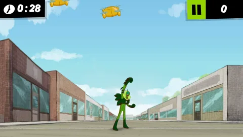 Wildvine fires vine projectiles at flying robotic drones during a 30-second shooting challenge.